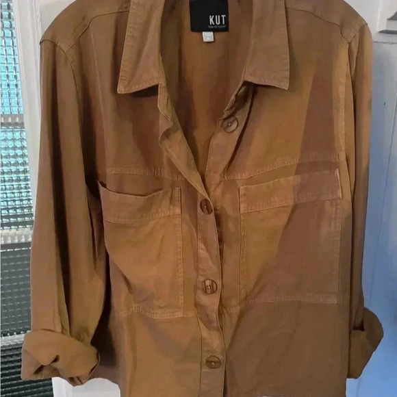 Kut From The Kloth Zinnia Shirt Patch Pocket Button Down Brown Size XL - Picture 8 of 8
